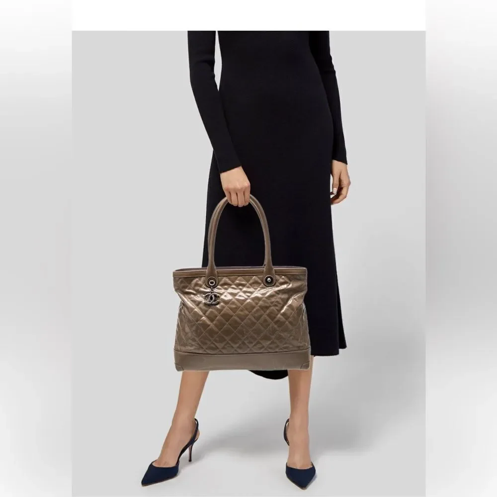 Chanel Tan Quilted Tote Bag with Structured Design